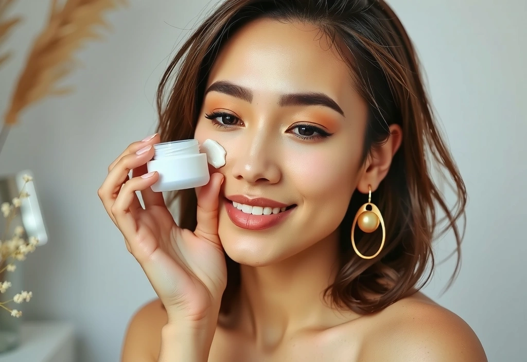 Woman applying botanical cream